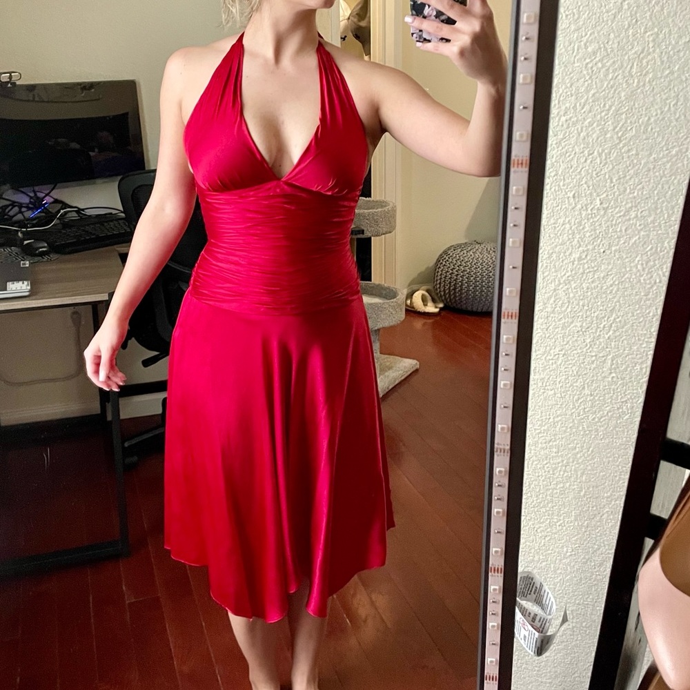 Cache Red Satin Halter Dress